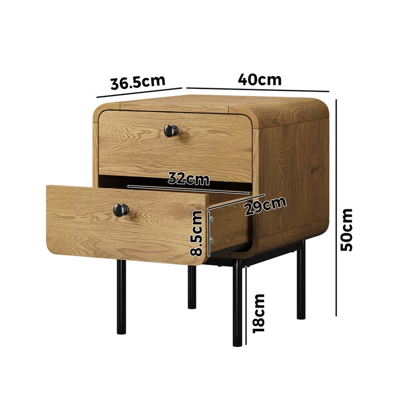 Oikiture Bedside Table 2 Drawers Bedroom Nightstand Metal Natural