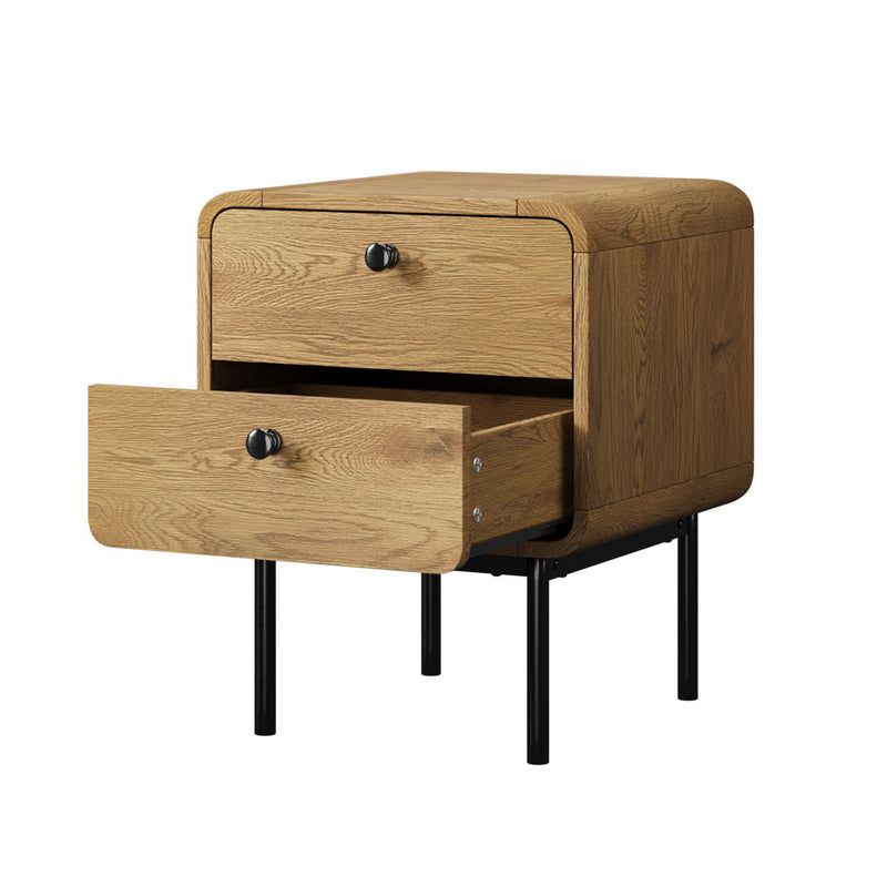 Oikiture Bedside Table 2 Drawers Bedroom Nightstand Metal Natural