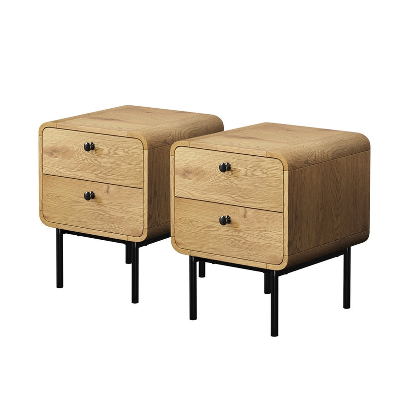 Oikiture 2x Bedside Table 2 Drawers Bedroom Nightstand Natural