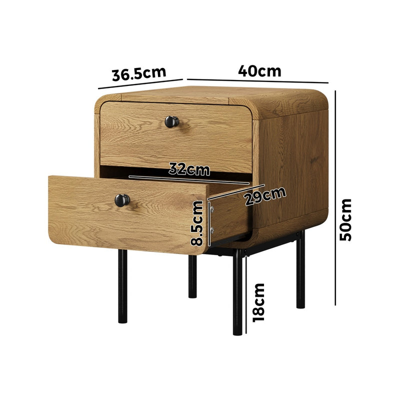 Oikiture 2x Bedside Table 2 Drawers Bedroom Nightstand Natural