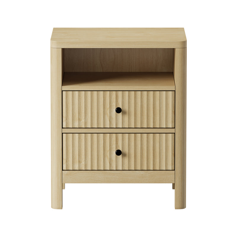 Oikiture 2x Bedside Table 2 Drawers Nightstand Open Shelf Natural