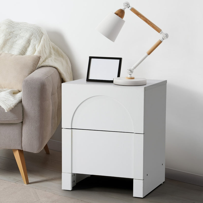 Oikiture Bedside Table 2 Drawers Side Table White