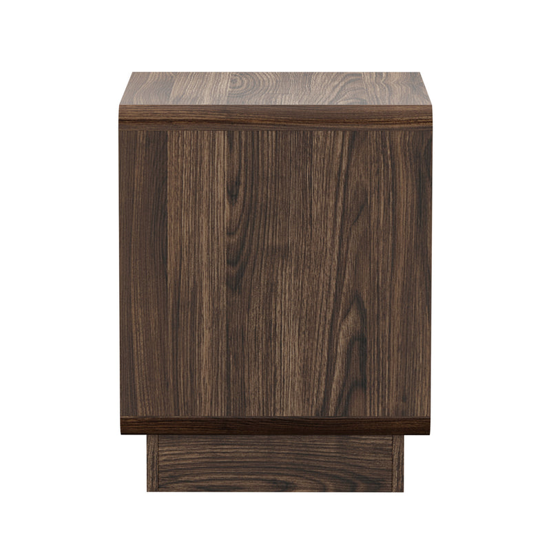 Oikiture Bedside Table 2 Drawers Nightstand Round Corner Walnut