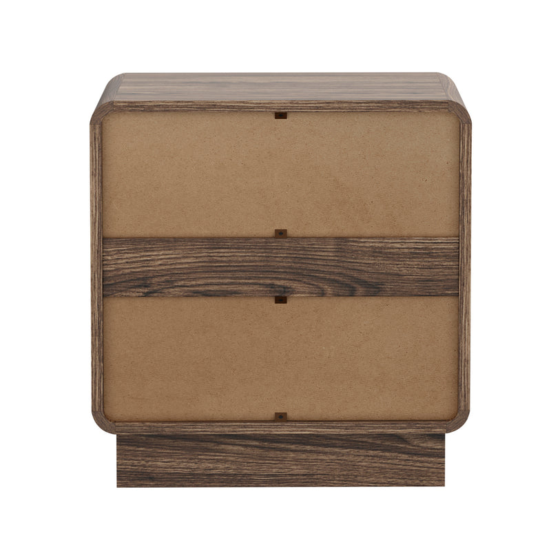 Oikiture Bedside Table 2 Drawers Nightstand Round Corner Walnut