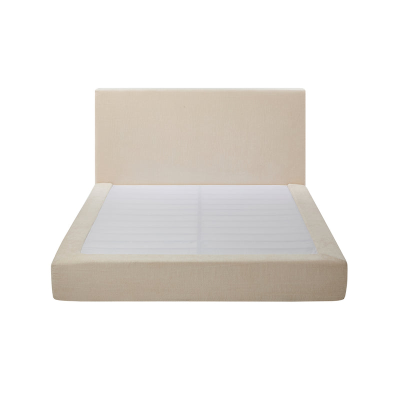 Oikiture Double Upholstered Fabric Bed Frame Metal Base Chenille Beige