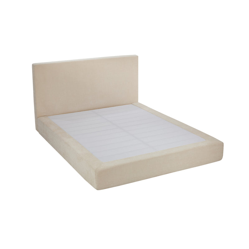 Oikiture Double Upholstered Fabric Bed Frame Metal Base Chenille Beige