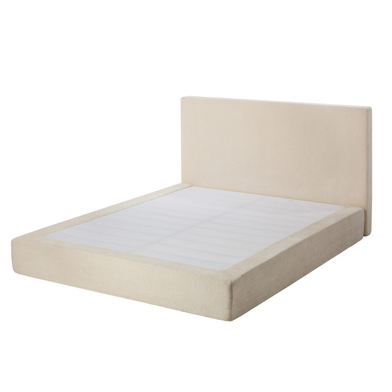Oikiture Queen Upholstered Fabric Bed Frame Metal Base Chenille Beige