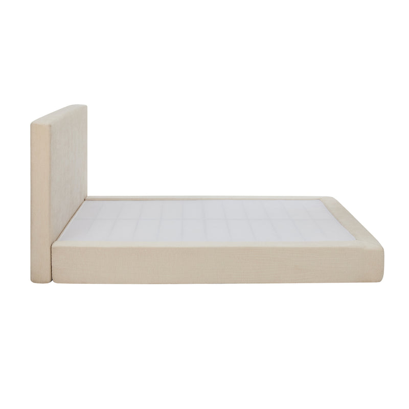 Oikiture Queen Upholstered Fabric Bed Frame Metal Base Chenille Beige