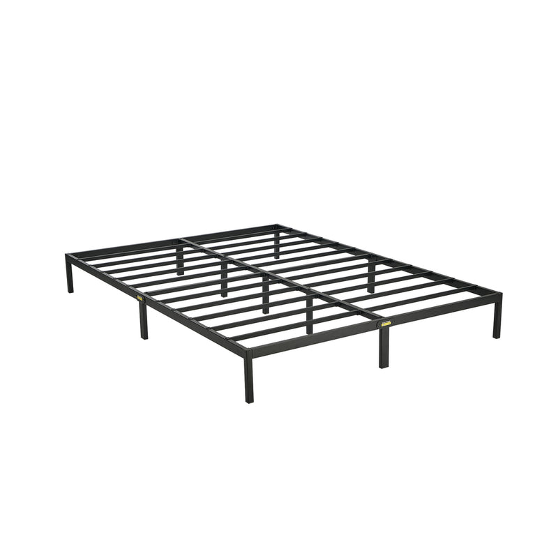 Oikiture Queen Upholstered Fabric Bed Frame Metal Base Chenille Beige