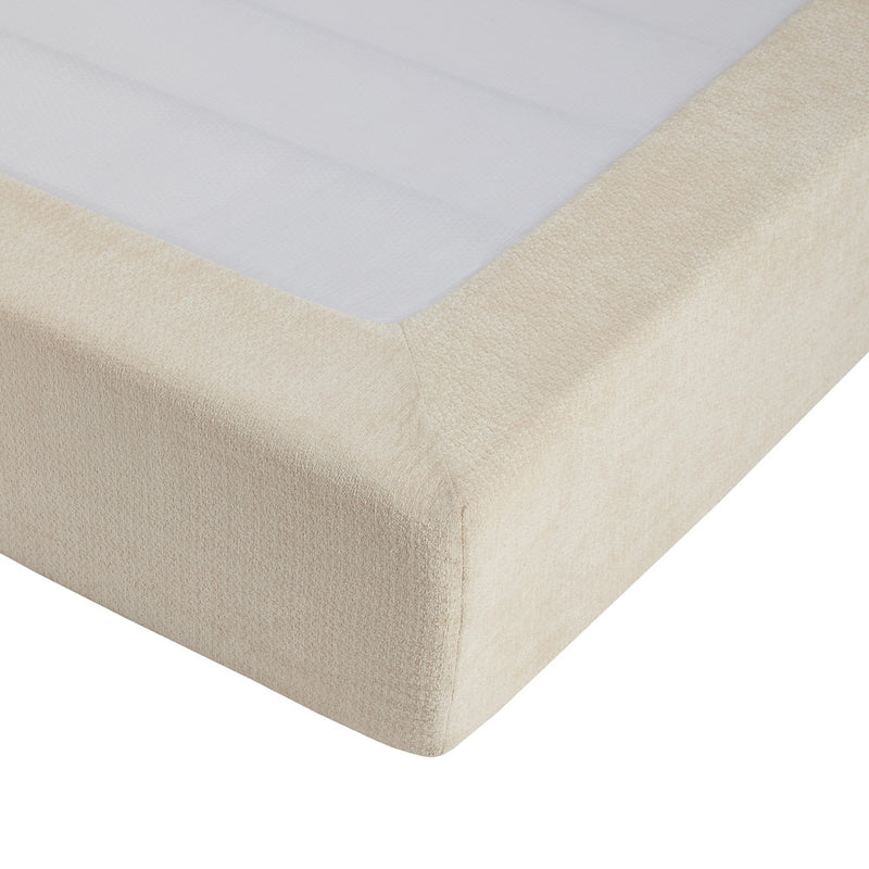 Oikiture Queen Upholstered Fabric Bed Frame Metal Base Chenille Beige