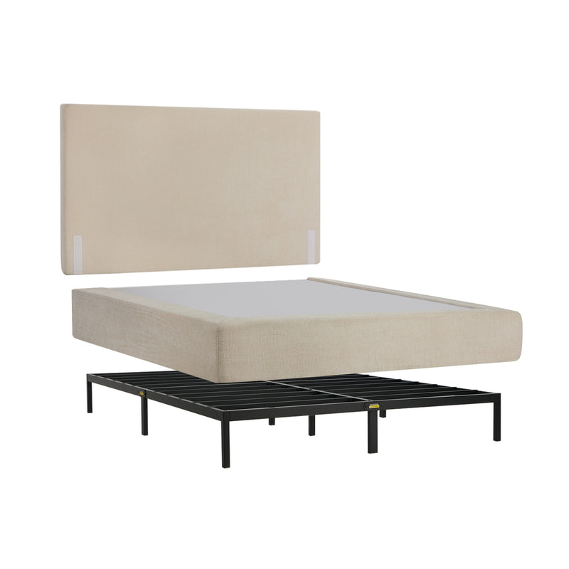 Oikiture Queen Upholstered Fabric Bed Frame Metal Base Chenille Beige