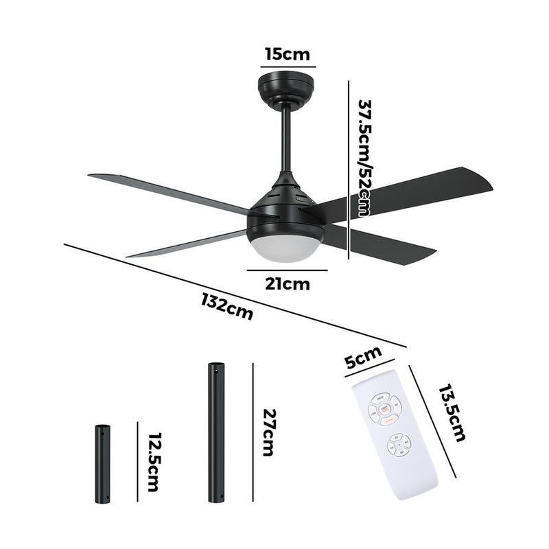 Vevare 52'' AC Ceiling Fan with Light Remote Control 4 Blades Black
