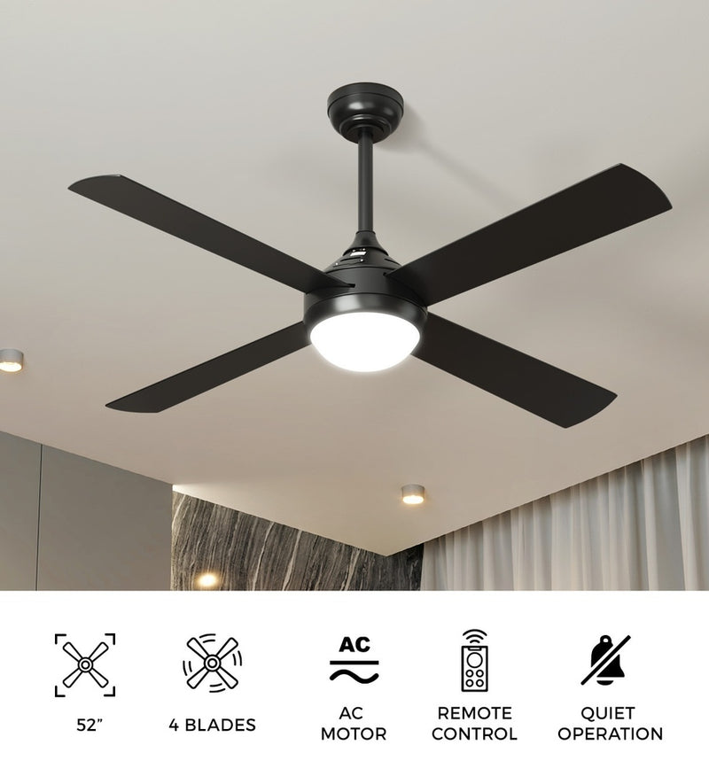Vevare 52'' AC Ceiling Fan with Light Remote Control 4 Blades Black