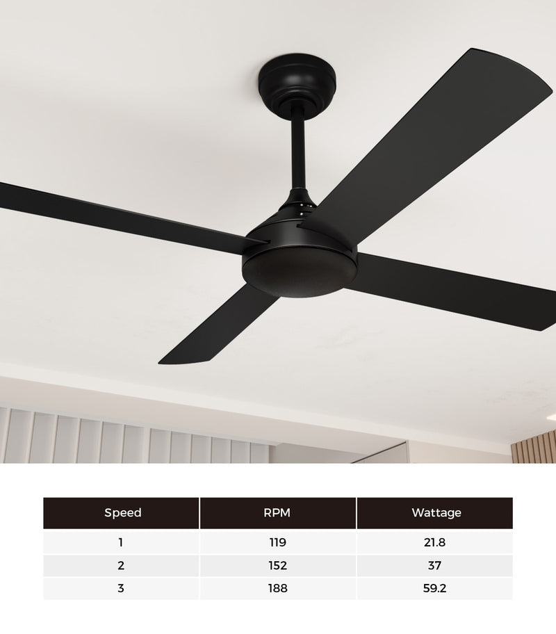 Vevare 52'' Ceiling Fan AC Remote Control Timer 4 Blades Black