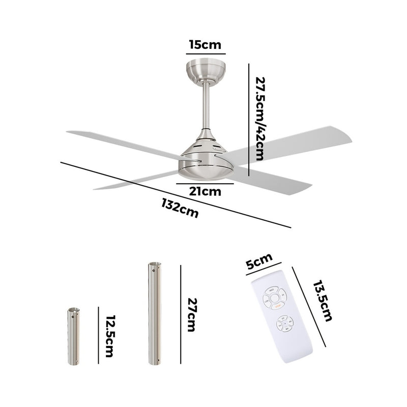 Vevare 52'' Ceiling Fan AC Remote Control Timer 4 Blades Silver