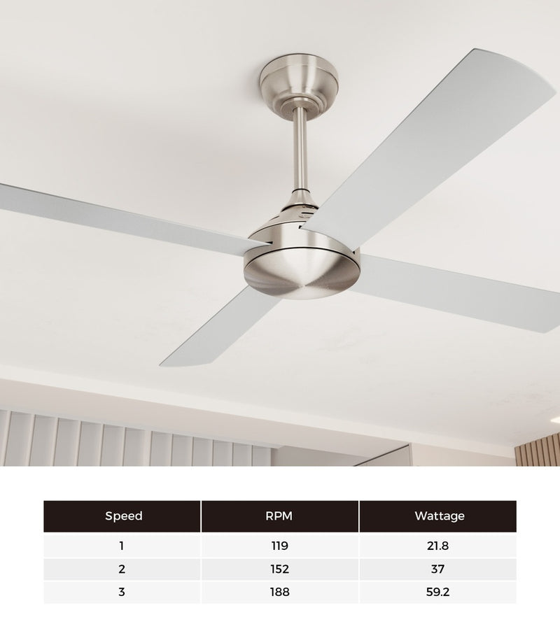 Vevare 52'' Ceiling Fan AC Remote Control Timer 4 Blades Silver