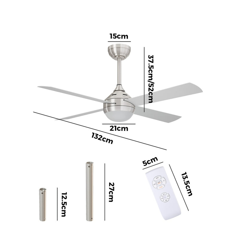 Vevare 52'' AC Ceiling Fan with Light Remote Control 4 Blades Silver