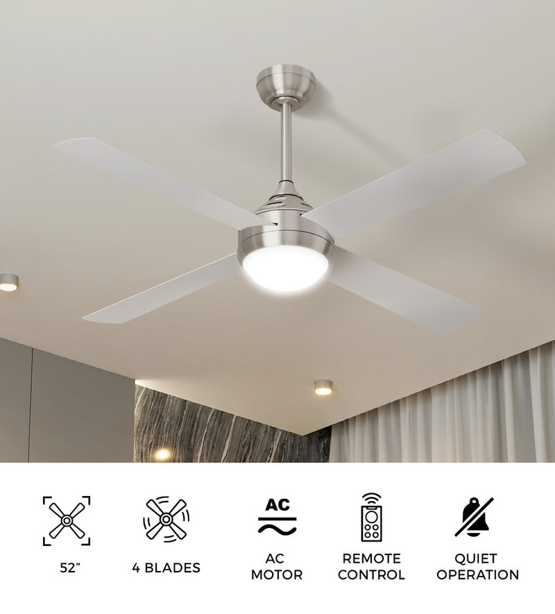 Vevare 52'' AC Ceiling Fan with Light Remote Control 4 Blades Silver
