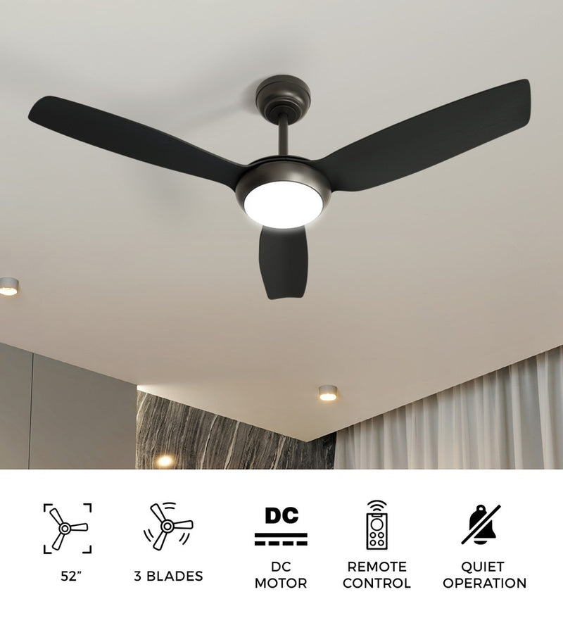 Vevare 52" Ceiling Fan with Light DC Remote Control 5 Speed Black