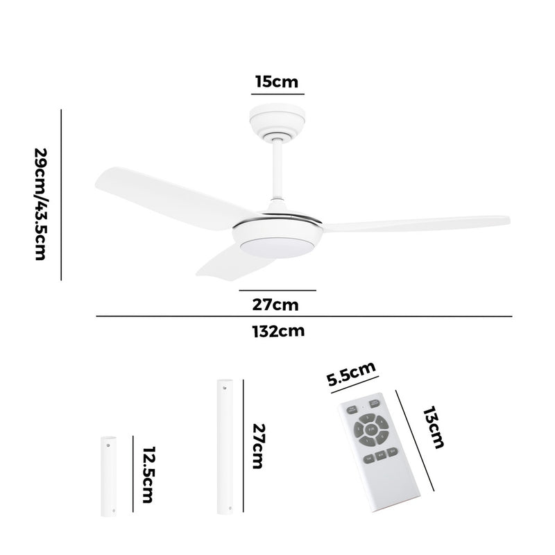 Vevare 52" Ceiling Fan with Light DC Remote Control 5 Speed White