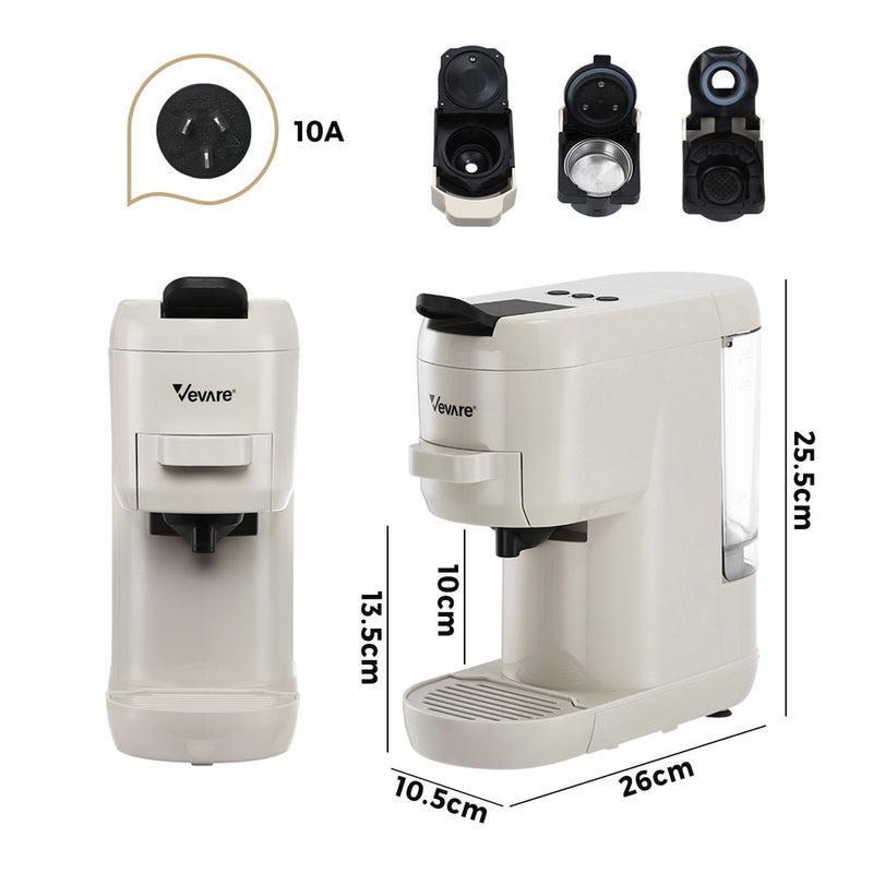 Vevare Capsule Coffee Machine 19 Bars 3-in-1 Nespresso Cafe Maker Milk White