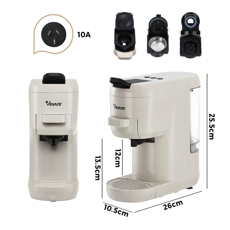Vevare Capsule Coffee Machine 19 Bars 3-in-1 Nespresso Cafe Maker Milk White