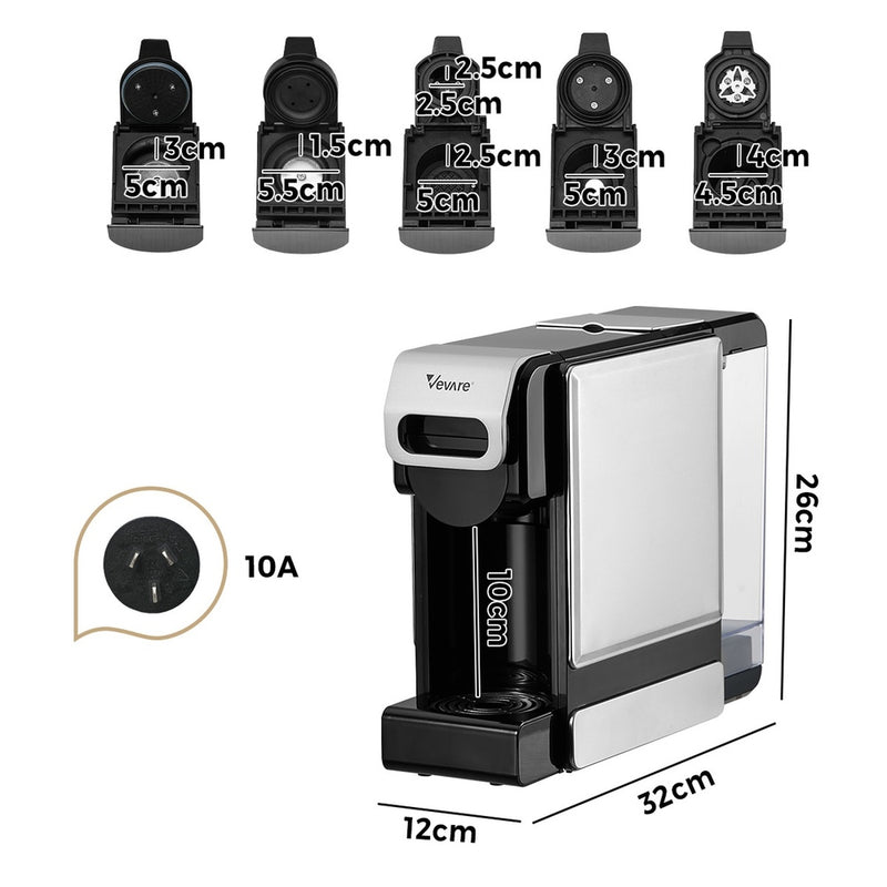 Vevare 5 in 1 Capsule Coffee Machine 19Bar Nespresso Pod K-Cup Maker