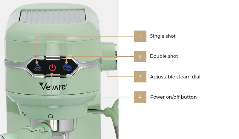Vevare Coffee Machine Latter Cappuccino Maker 19 Bar Milk Frother Mint
