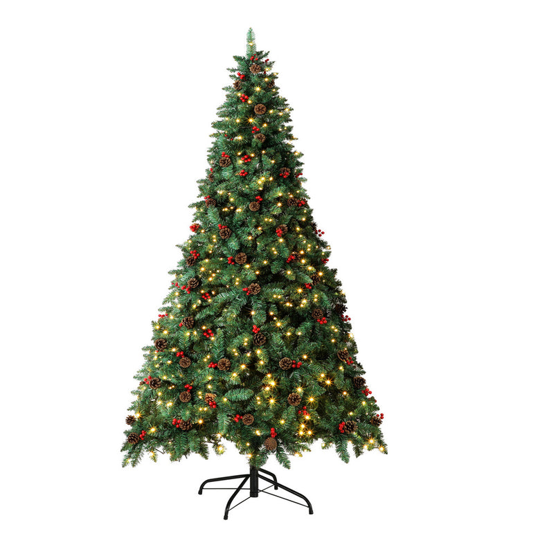 Mazam Christmas Tree 1.8M 6FT Xmas Decorations Green w/ LED Light and Pine Cones