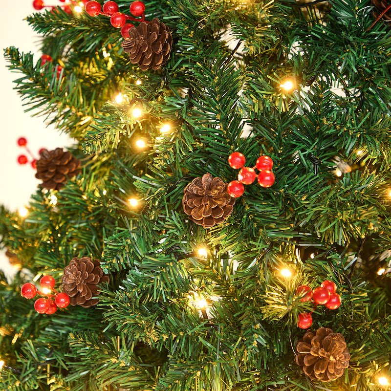 Mazam Christmas Tree 1.8M 6FT Xmas Decorations Green w/ LED Light and Pine Cones