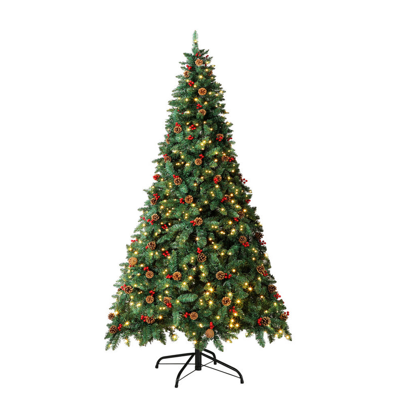 Mazam Christmas Tree 2.1M 7FT Xmas Decorations Green w/ LED Light and Pine Cones