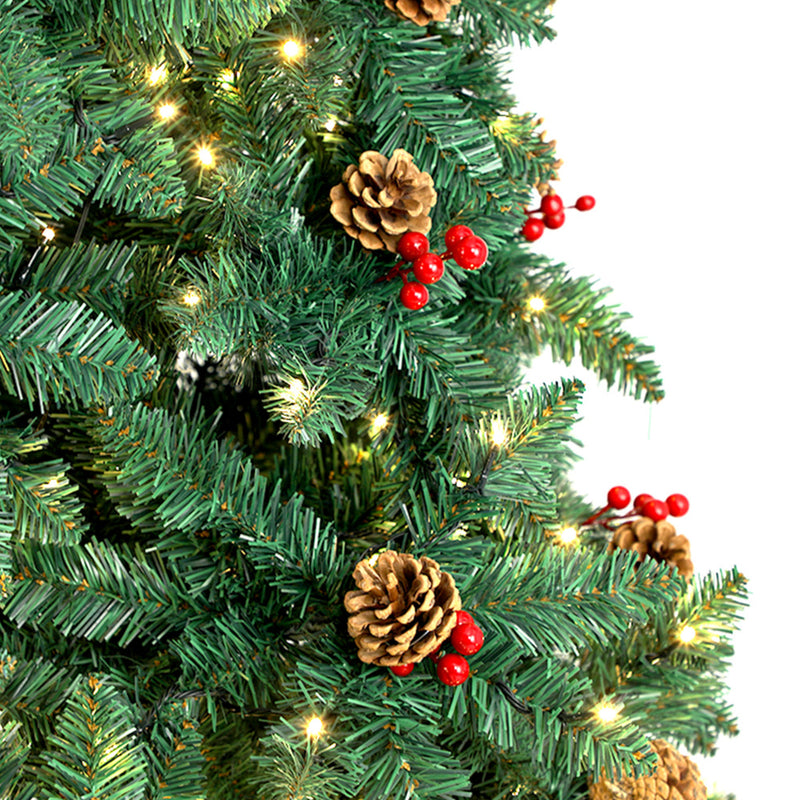 Mazam Christmas Tree 2.1M 7FT Xmas Decorations Green w/ LED Light and Pine Cones