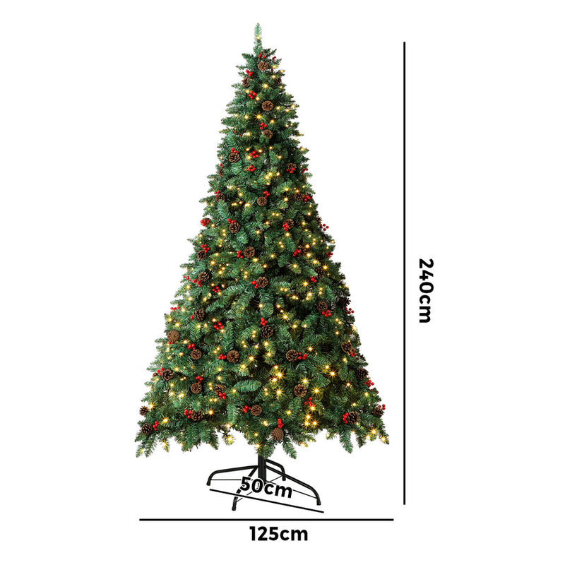 Mazam Christmas Tree 2.4M 8FT Xmas Decorations Green w/ LED Light and Pine Cones