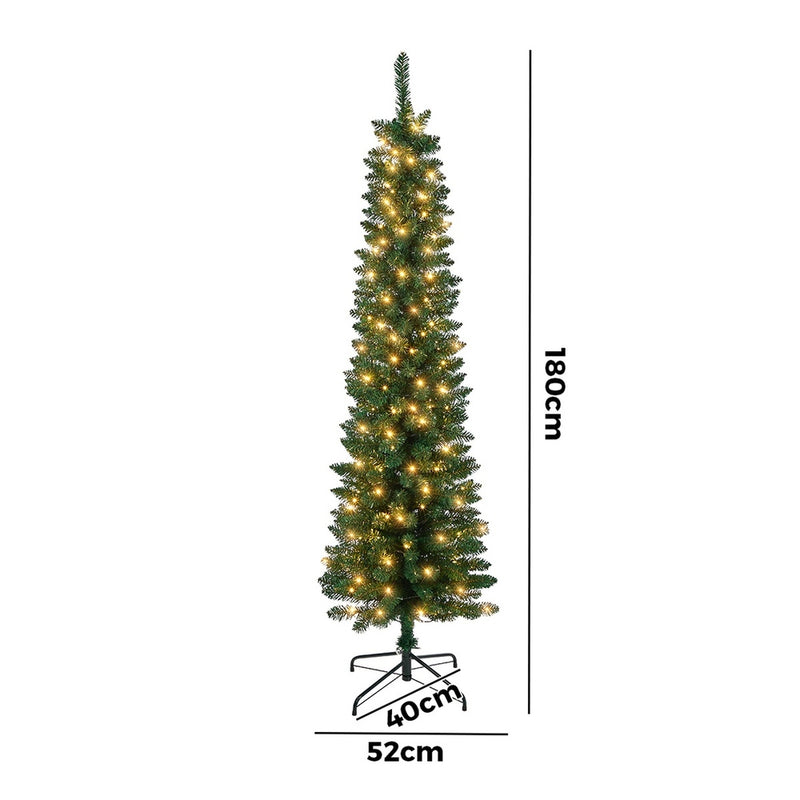 Tinseltown Slim LED Christmas Tree 6FT 1.8M Warm Lights Green 300 Tips