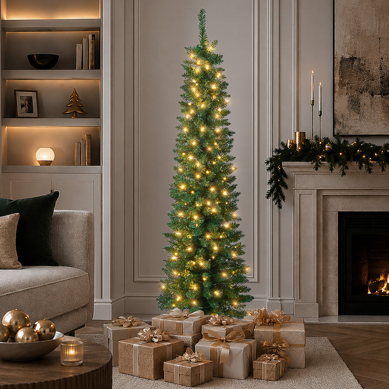 Tinseltown Slim LED Christmas Tree 6FT 1.8M Warm Lights Green 300 Tips