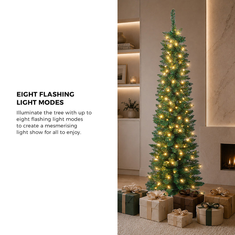 Tinseltown Slim LED Christmas Tree 6FT 1.8M Warm Lights Green 300 Tips