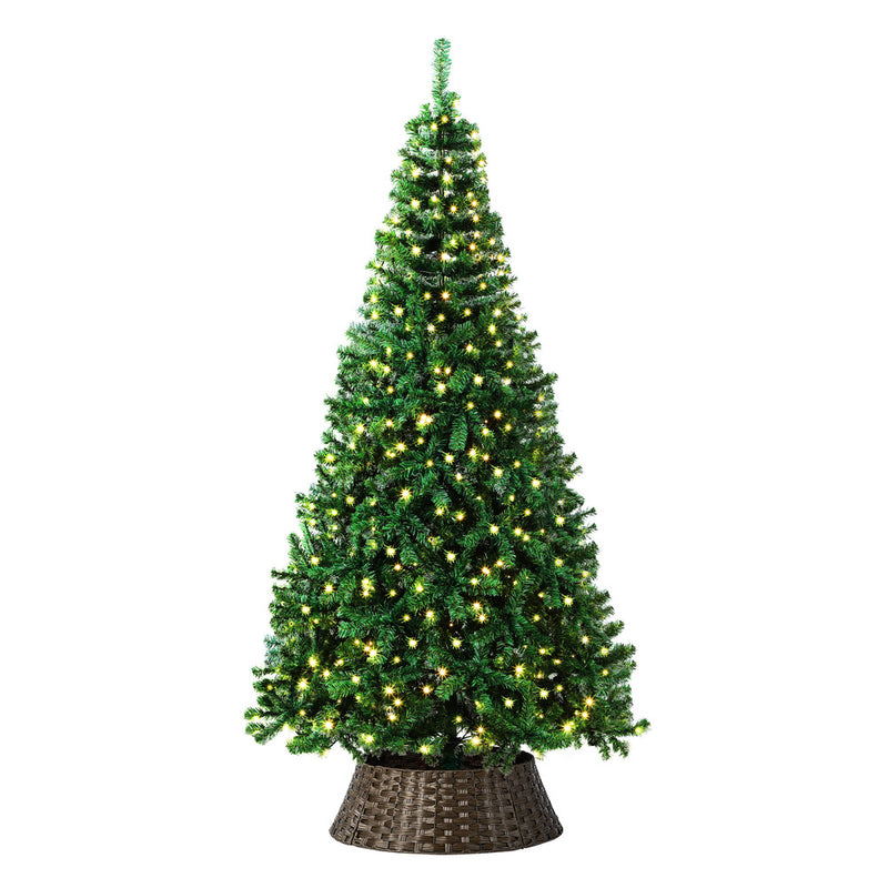 Tinseltown LED Christmas Tree 2.1M 7FT with Rattan Tree Skirt Warm Light Green