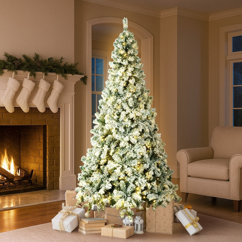 Mazam Christmas Tree 1.8M 6FT Snow Flocked Green with LED
