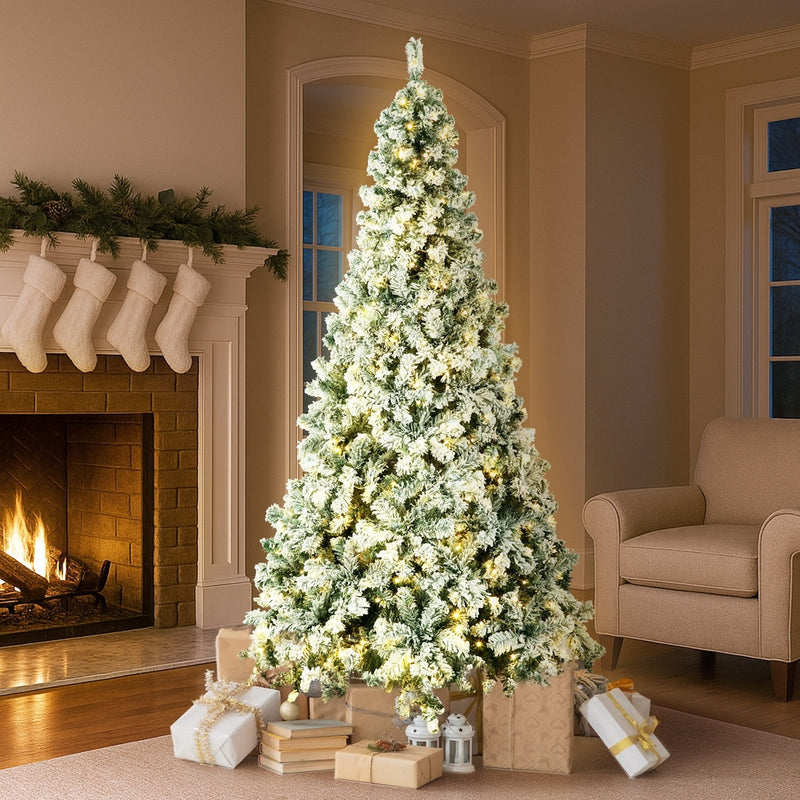 Mazam Christmas Tree 2.1M 7FT Snow Flocked Green with LED