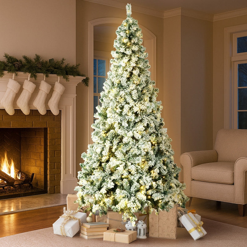 Mazam Christmas Tree 2.4M 8FT Snow Flocked Green with LED