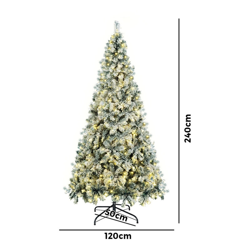 Mazam Christmas Tree 2.4M 8FT Snow Flocked Green with LED