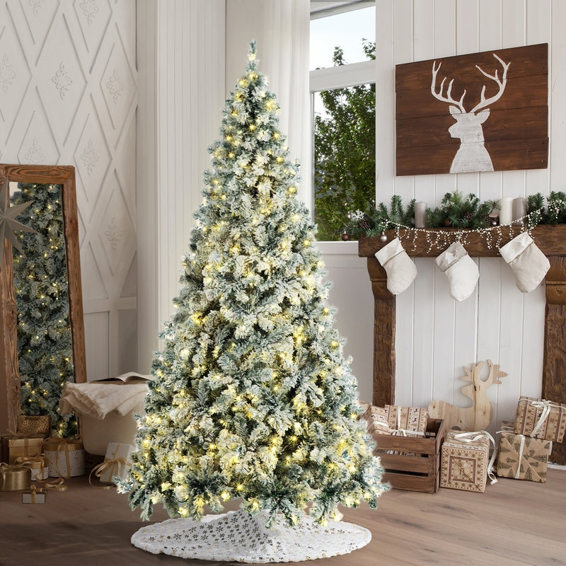 Tinseltown LED Christmas Tree 1.8M 6FT with Tree Skirt Light Snow-sprayed Green