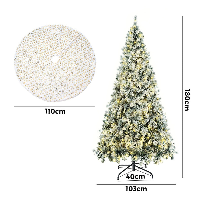 Tinseltown LED Christmas Tree 1.8M 6FT with Tree Skirt Light Snow-sprayed Green