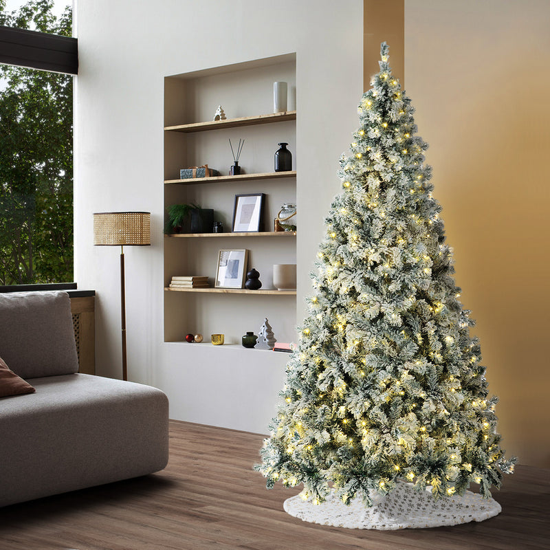 Tinseltown LED Christmas Tree 1.8M 6FT with Tree Skirt Light Snow-sprayed Green