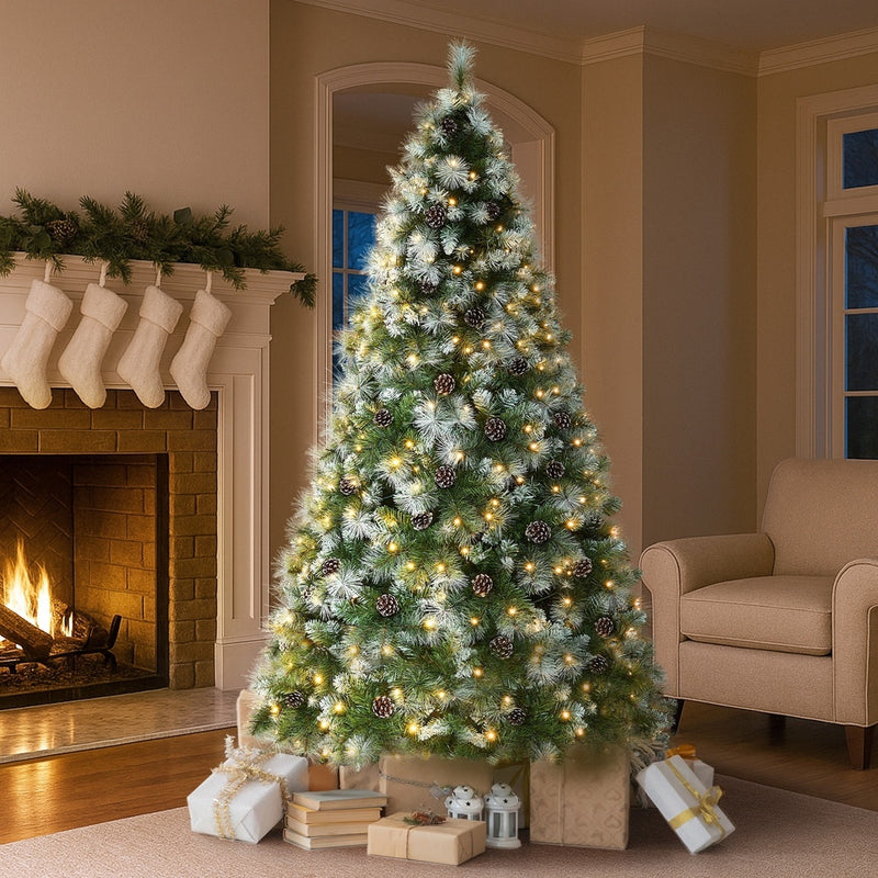 Tinseltown LED Christmas Tree 2.1M 7FT Pre-lit Light 8 Flash Modes Pine Cones