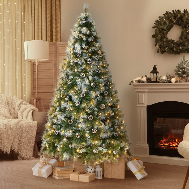 Tinseltown LED Christmas Tree 2.1M 7FT Pre-lit Light 8 Flash Modes Pine Cones