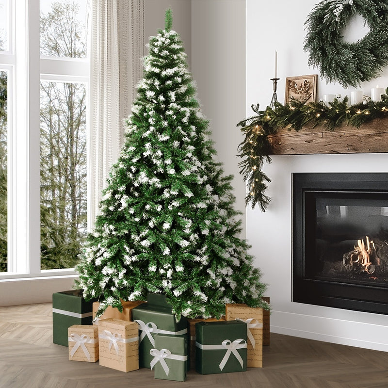 Mazam Christmas Tree 2.4M 8FT Snowy Decor Green 1480 Tips