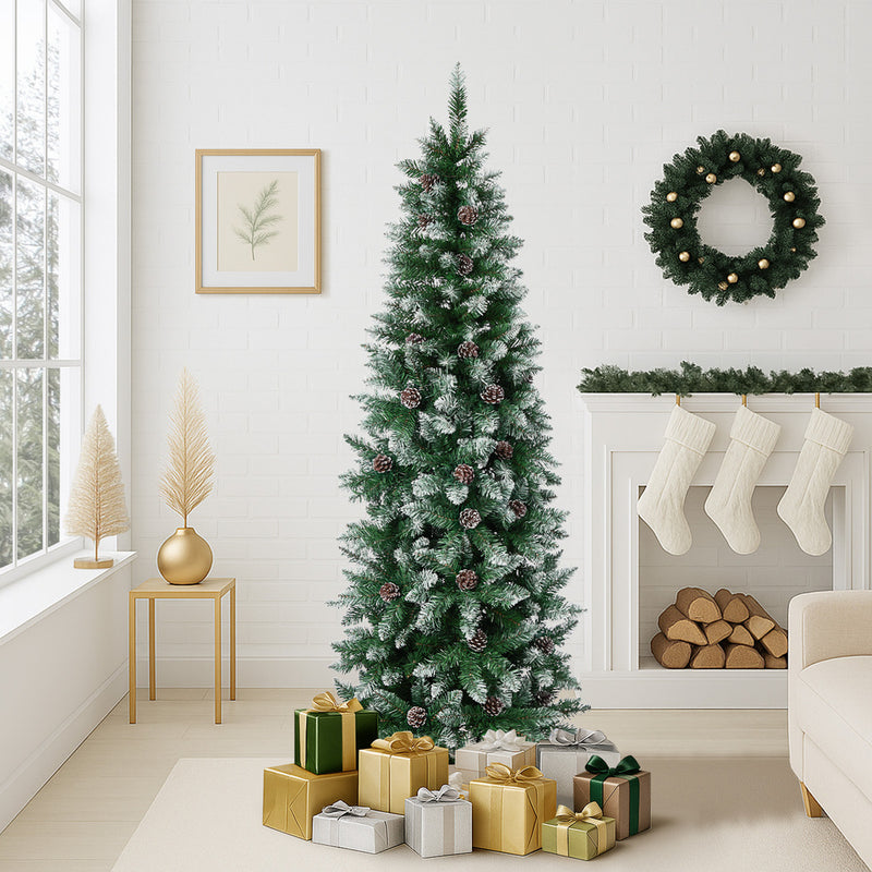 Tinseltown Slim Christmas Tree 6FT 1.8M Pine Cones Green 480 Tips