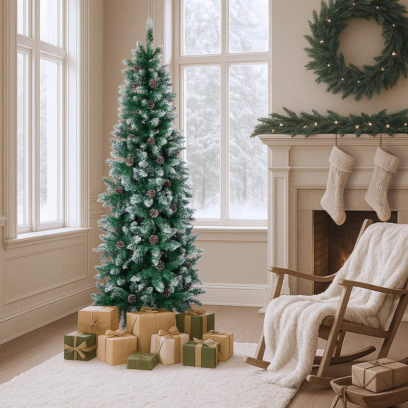 Tinseltown Slim Christmas Tree 6FT 1.8M Pine Cones Green 480 Tips