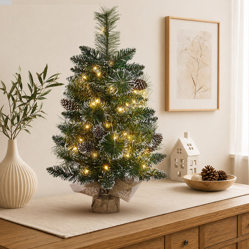 Tinseltown Mini LED Christmas Tree Faux Pine Cones 60cm Green